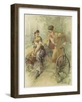 Man on Bicycle Propositioning Maid-null-Framed Giclee Print