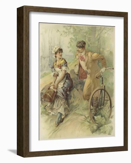 Man on Bicycle Propositioning Maid-null-Framed Giclee Print