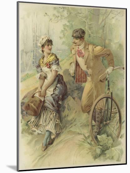 Man on Bicycle Propositioning Maid-null-Mounted Giclee Print