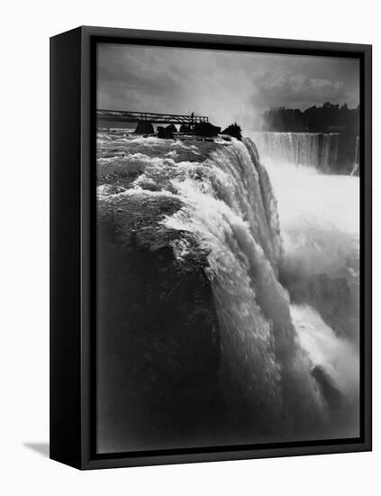 Man on Boardwalk at Horseshoe Falls-null-Framed Stretched Canvas