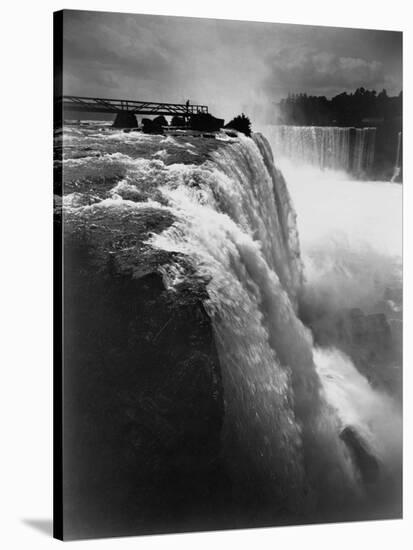 Man on Boardwalk at Horseshoe Falls-null-Stretched Canvas