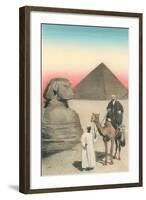 Man on Camel, Sphinx, Pyramid-null-Framed Art Print