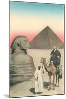 Man on Camel, Sphinx, Pyramid-null-Mounted Art Print