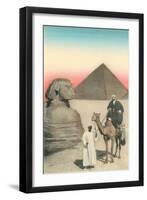 Man on Camel, Sphinx, Pyramid-null-Framed Art Print