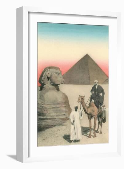 Man on Camel, Sphinx, Pyramid-null-Framed Art Print