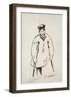 Man on Crutches (Graphite with Reed Pen and Black Ink on Fine-Textured White Paper)-Edouard Manet-Framed Giclee Print