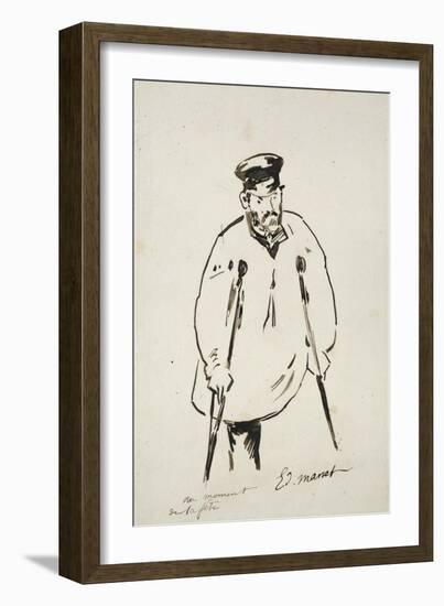 Man on Crutches (Graphite with Reed Pen and Black Ink on Fine-Textured White Paper)-Edouard Manet-Framed Giclee Print