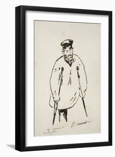 Man on Crutches (Graphite with Reed Pen and Black Ink on Fine-Textured White Paper)-Edouard Manet-Framed Giclee Print