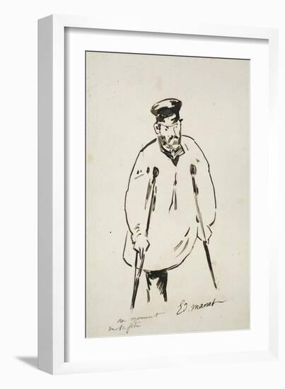 Man on Crutches (Graphite with Reed Pen and Black Ink on Fine-Textured White Paper)-Edouard Manet-Framed Giclee Print