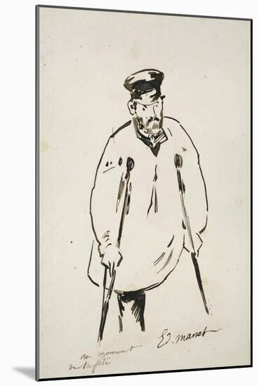 Man on Crutches (Graphite with Reed Pen and Black Ink on Fine-Textured White Paper)-Edouard Manet-Mounted Giclee Print