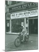 Man on Harley Davidson Motocycle at Hirsch Cycle Co., 1927-Chapin Bowen-Mounted Giclee Print