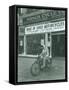 Man on Harley Davidson Motocycle at Hirsch Cycle Co., 1927-Chapin Bowen-Framed Stretched Canvas