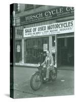 Man on Harley Davidson Motocycle at Hirsch Cycle Co., 1927-Chapin Bowen-Stretched Canvas