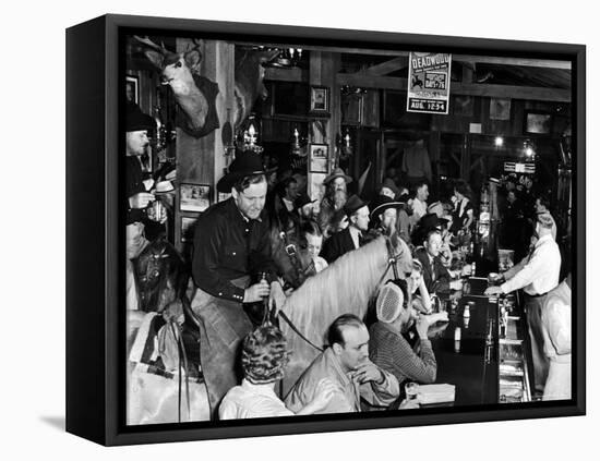 Man on horse In Bar During Reenactment of Killing in James Butler "Wild Bill" Hickok by Jack McCall-Alfred Eisenstaedt-Framed Stretched Canvas