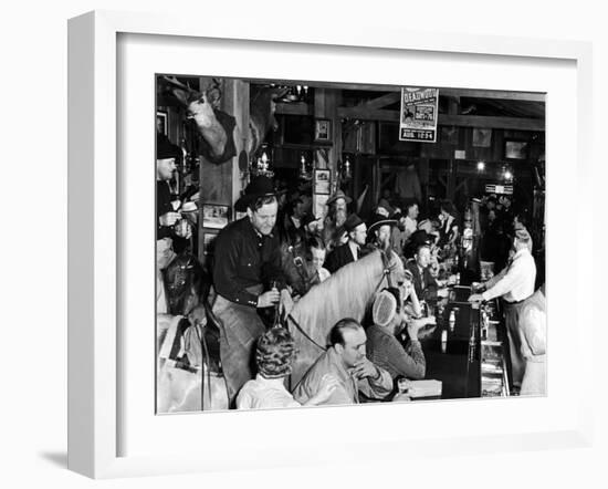 Man on horse In Bar During Reenactment of Killing in James Butler "Wild Bill" Hickok by Jack McCall-Alfred Eisenstaedt-Framed Photographic Print