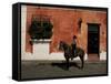 Man on Horse in Front of a Typical Painted Wall, Antigua, Guatemala, Central America-Upperhall-Framed Stretched Canvas