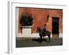 Man on Horse in Front of a Typical Painted Wall, Antigua, Guatemala, Central America-Upperhall-Framed Photographic Print