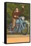 Man on Motorcycle, Waving-null-Framed Stretched Canvas