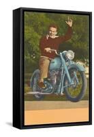 Man on Motorcycle, Waving-null-Framed Stretched Canvas