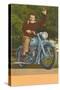 Man on Motorcycle, Waving-null-Stretched Canvas