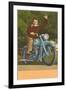 Man on Motorcycle, Waving-null-Framed Art Print