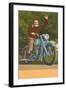Man on Motorcycle, Waving-null-Framed Art Print