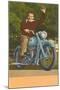 Man on Motorcycle, Waving-null-Mounted Art Print