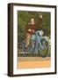 Man on Motorcycle, Waving-null-Framed Art Print