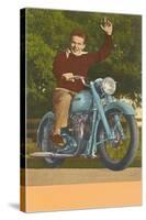 Man on Motorcycle, Waving-null-Stretched Canvas