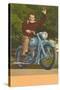 Man on Motorcycle, Waving-null-Stretched Canvas