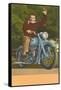 Man on Motorcycle, Waving-null-Framed Stretched Canvas