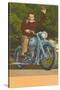 Man on Motorcycle, Waving-null-Stretched Canvas