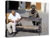 Man on Park Bench and Statue of Napoleon, Hlavne Square, Bratislava, Slovakia-Richard Nebesky-Stretched Canvas