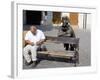 Man on Park Bench and Statue of Napoleon, Hlavne Square, Bratislava, Slovakia-Richard Nebesky-Framed Photographic Print