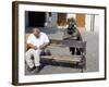 Man on Park Bench and Statue of Napoleon, Hlavne Square, Bratislava, Slovakia-Richard Nebesky-Framed Photographic Print