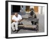 Man on Park Bench and Statue of Napoleon, Hlavne Square, Bratislava, Slovakia-Richard Nebesky-Framed Photographic Print