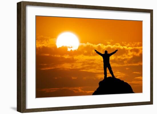 Man On Peak Of Mountain. Conceptual Design-Kashak-Framed Art Print