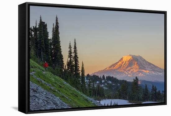 Man on Trail, Mt Adams Back, Goat Rocks Wilderness, Washington, USA-Gary Luhm-Framed Stretched Canvas