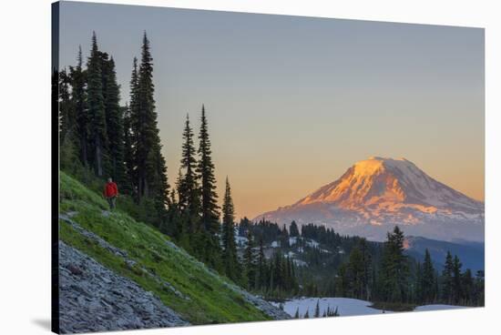 Man on Trail, Mt Adams Back, Goat Rocks Wilderness, Washington, USA-Gary Luhm-Stretched Canvas