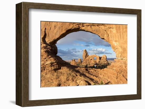 Man overlooking Turret Arch from North Window. Arches National Park, Moab, Grand County, Utah, USA.-ClickAlps-Framed Photographic Print