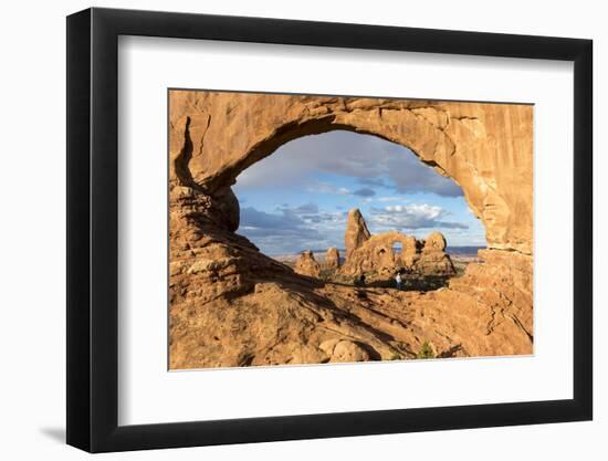 Man overlooking Turret Arch from North Window. Arches National Park, Moab, Grand County, Utah, USA.-ClickAlps-Framed Photographic Print