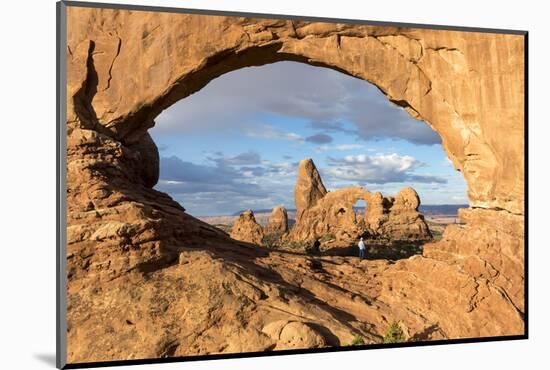 Man overlooking Turret Arch from North Window. Arches National Park, Moab, Grand County, Utah, USA.-ClickAlps-Mounted Photographic Print