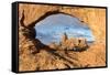 Man overlooking Turret Arch from North Window. Arches National Park, Moab, Grand County, Utah, USA.-ClickAlps-Framed Stretched Canvas