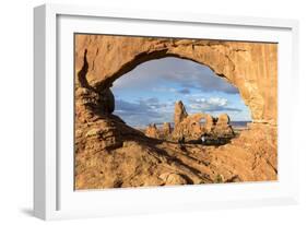 Man overlooking Turret Arch from North Window. Arches National Park, Moab, Grand County, Utah, USA.-ClickAlps-Framed Photographic Print