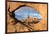 Man overlooking Turret Arch from North Window. Arches National Park, Moab, Grand County, Utah, USA.-ClickAlps-Framed Photographic Print