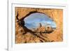 Man overlooking Turret Arch from North Window. Arches National Park, Moab, Grand County, Utah, USA.-ClickAlps-Framed Photographic Print