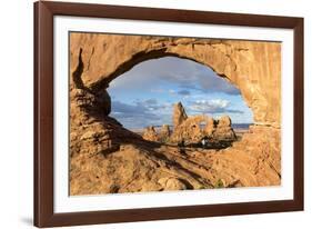 Man overlooking Turret Arch from North Window. Arches National Park, Moab, Grand County, Utah, USA.-ClickAlps-Framed Photographic Print