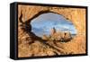 Man overlooking Turret Arch from North Window. Arches National Park, Moab, Grand County, Utah, USA.-ClickAlps-Framed Stretched Canvas