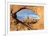 Man overlooking Turret Arch from North Window. Arches National Park, Moab, Grand County, Utah, USA.-ClickAlps-Framed Photographic Print