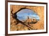 Man overlooking Turret Arch from North Window. Arches National Park, Moab, Grand County, Utah, USA.-ClickAlps-Framed Photographic Print